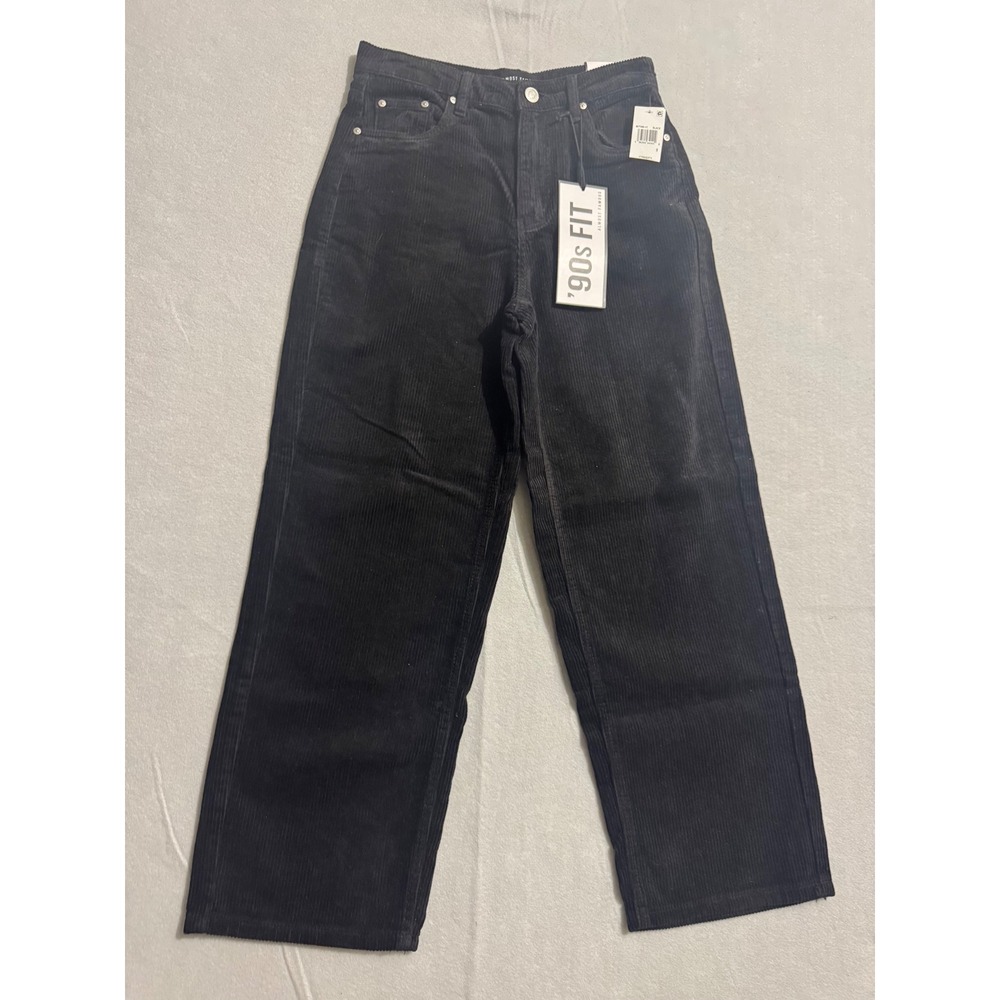 Almost Famous 90s Fit Corduroy Pants Black Wide Leg High Rise Women Size 9 NWT